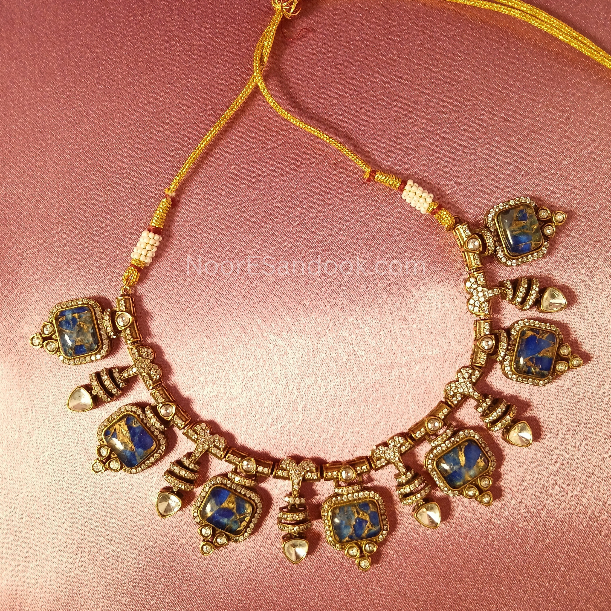 Divyanjali Doublet Stone Necklace Set- Blue - NoorESandook