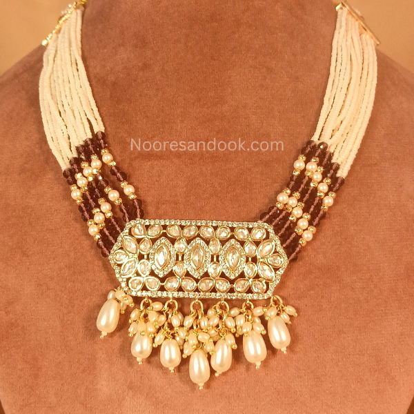 Polki Necklace Set- Bandhai - NoorESandook