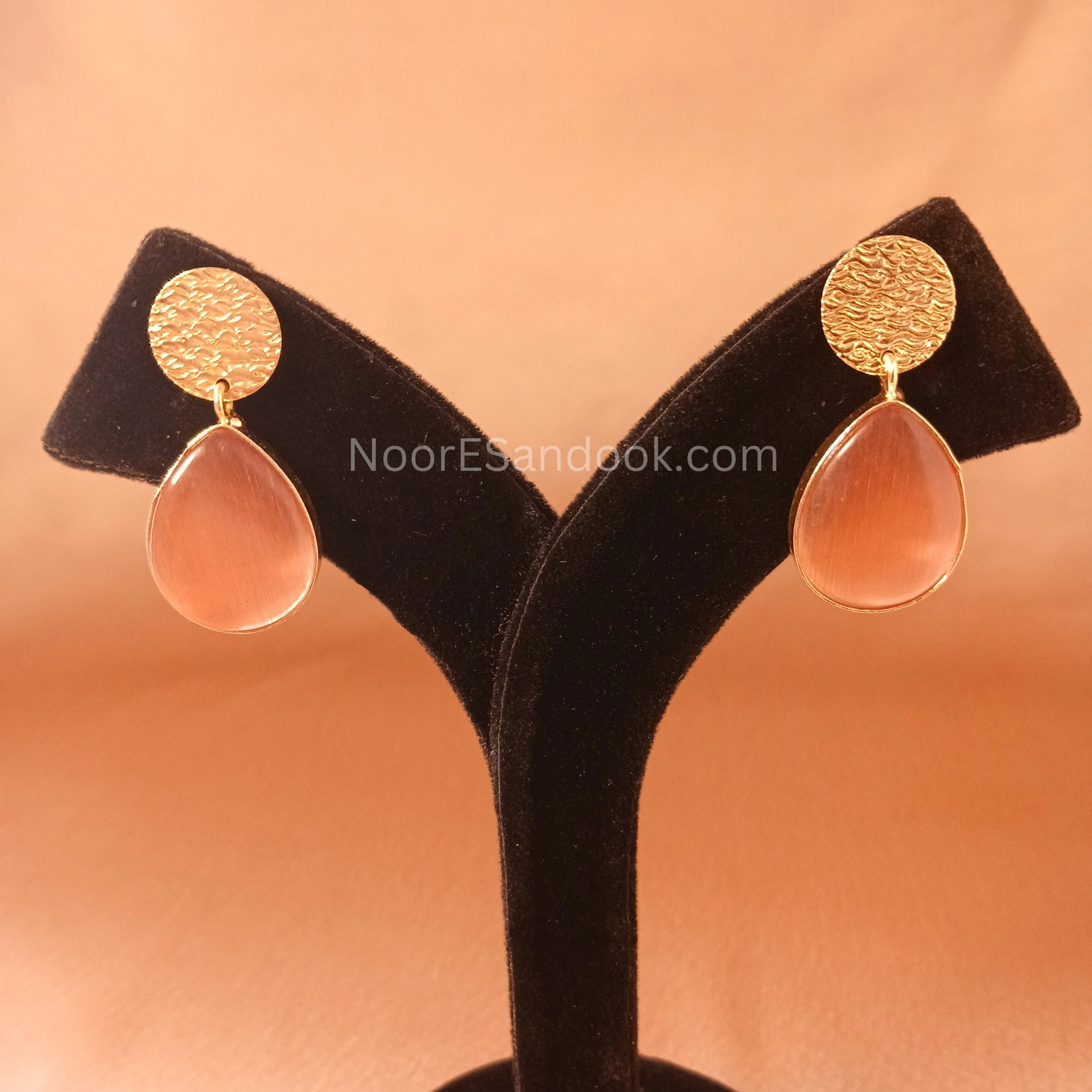 Long stone pendant with simple chain-Orange