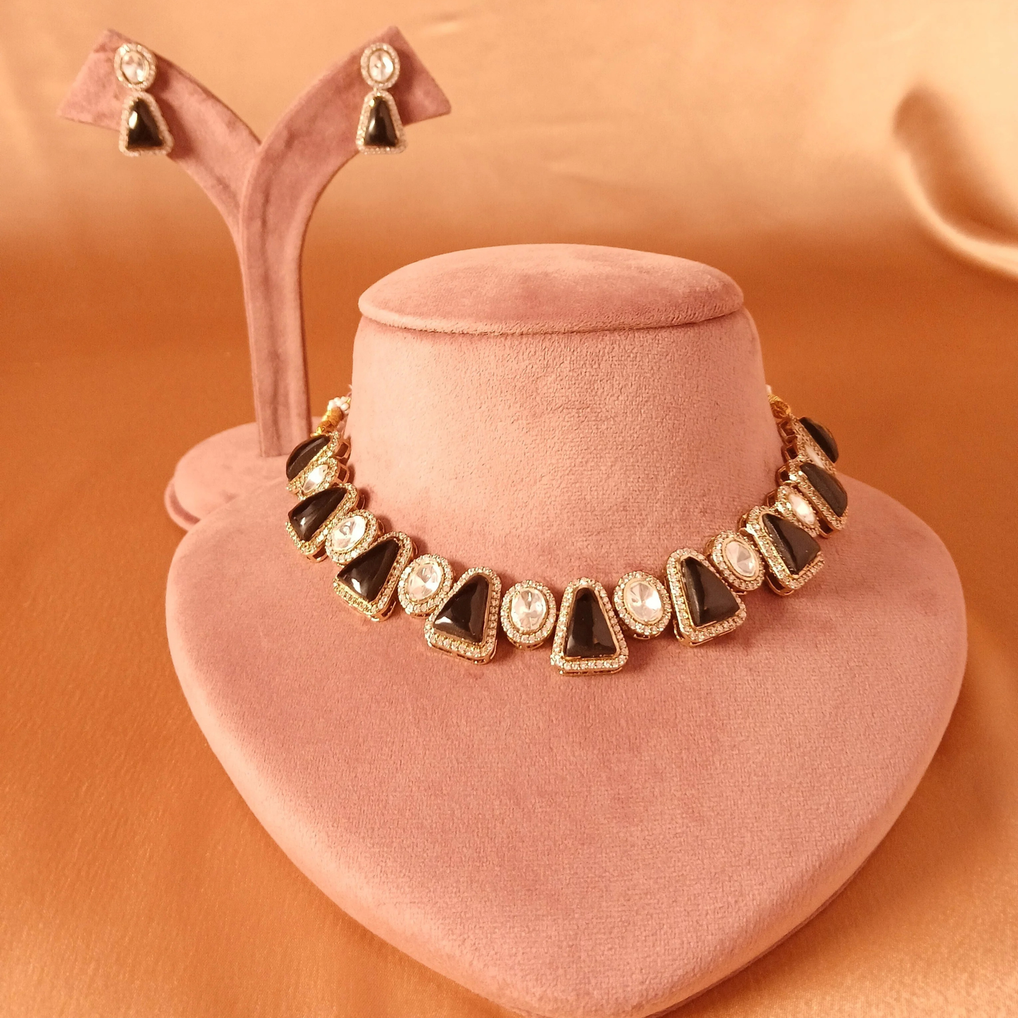 Polki Necklace Set- Black