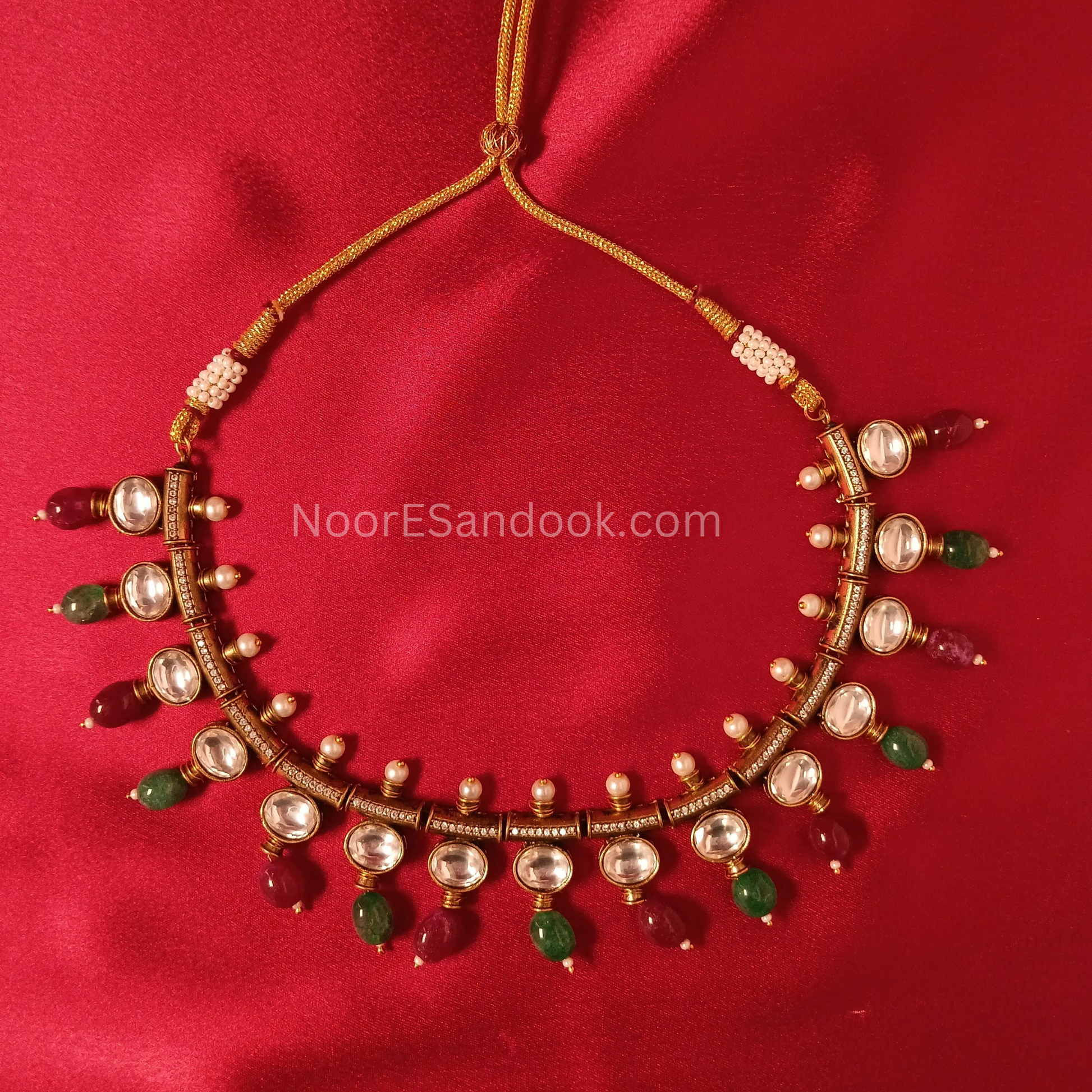 Single Layer Polki Set with Stones-Multi Color