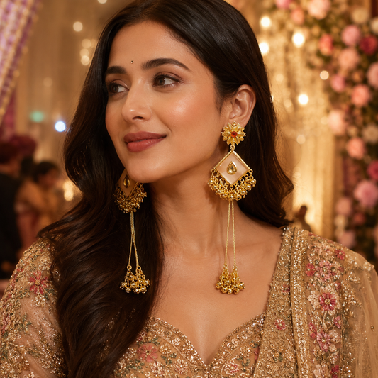 Kashmiri Earrings- Peach