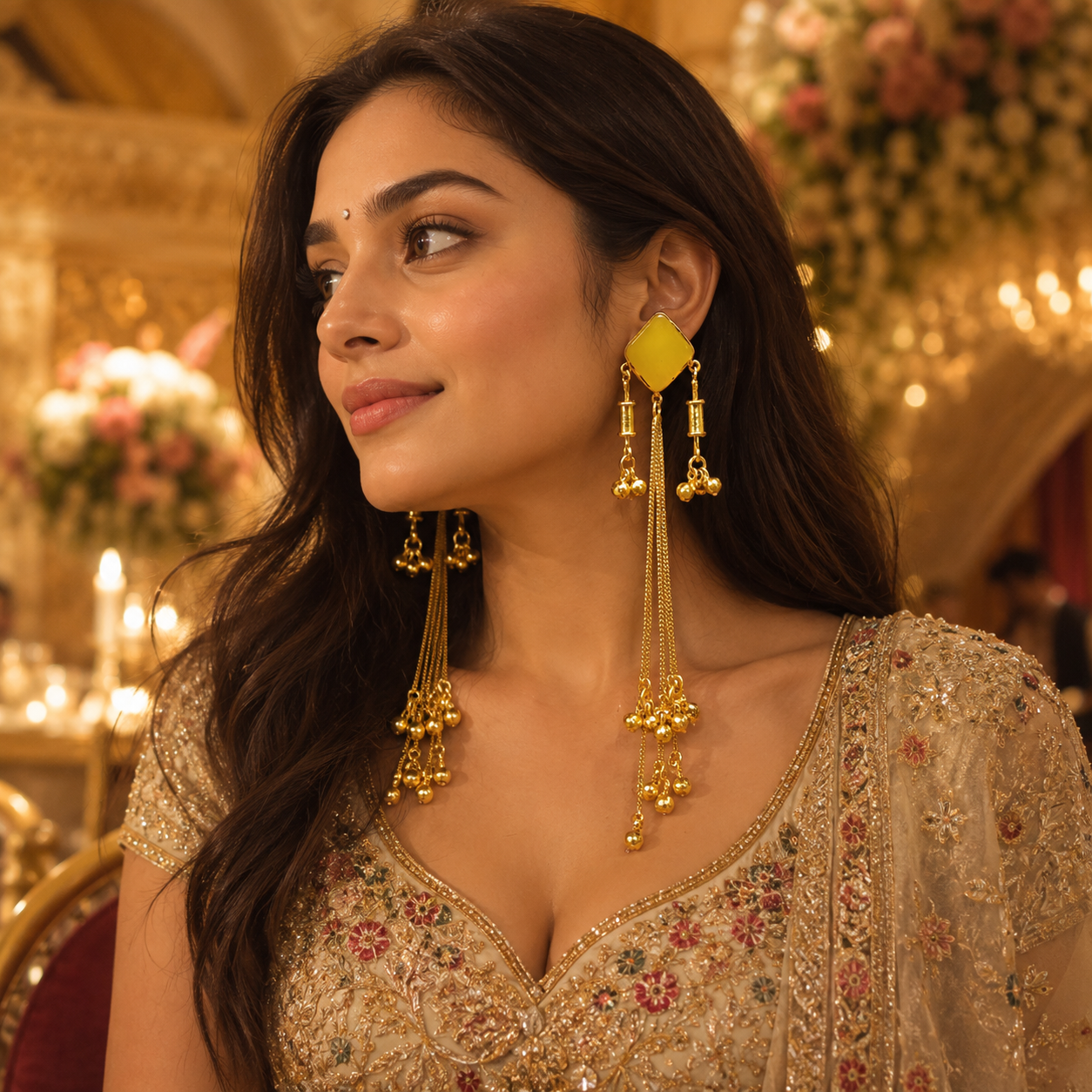 Long Kashmiri Earrings with Ghungroo