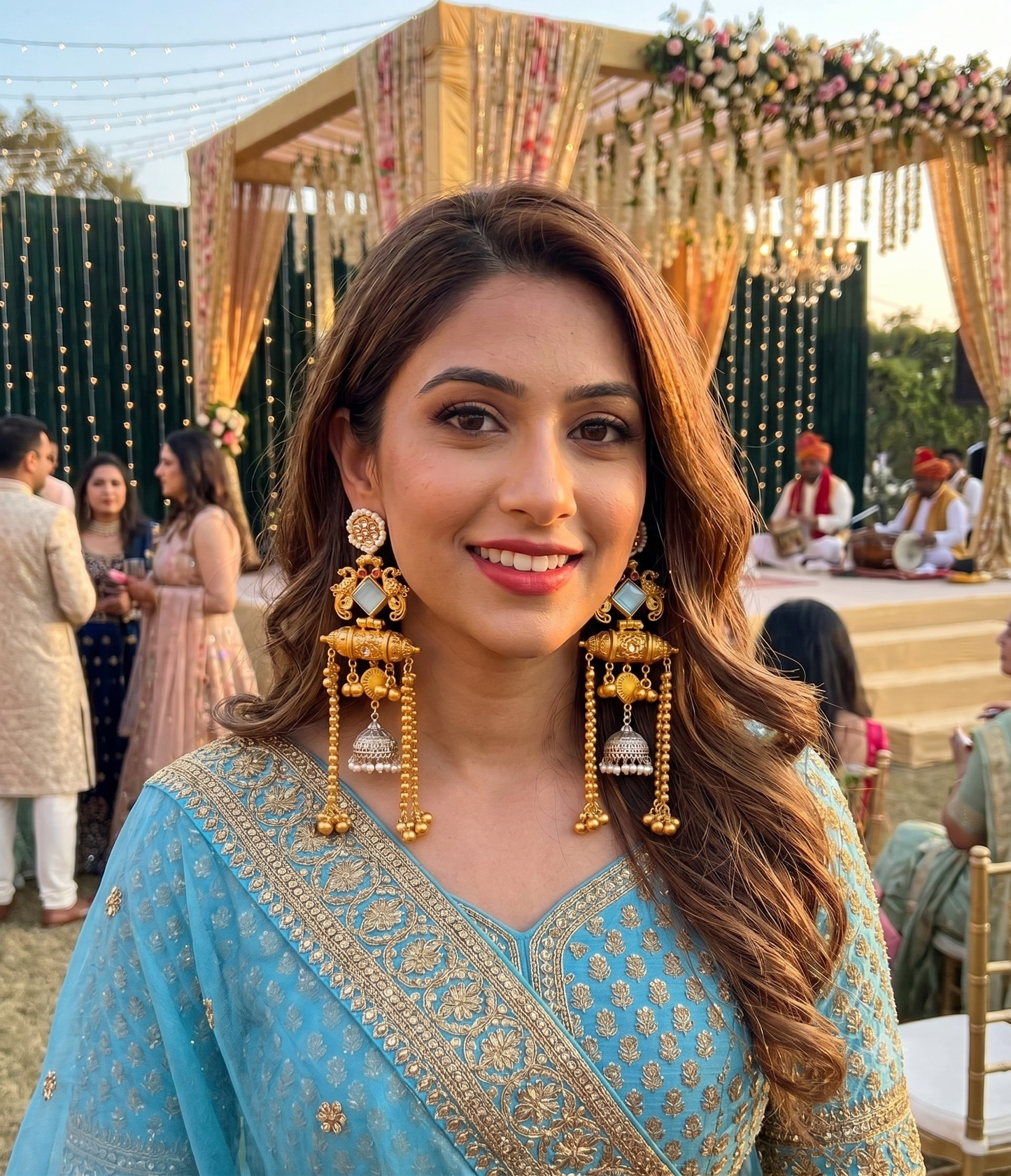 Kashmiri Fusion Earrings- Sky Blue