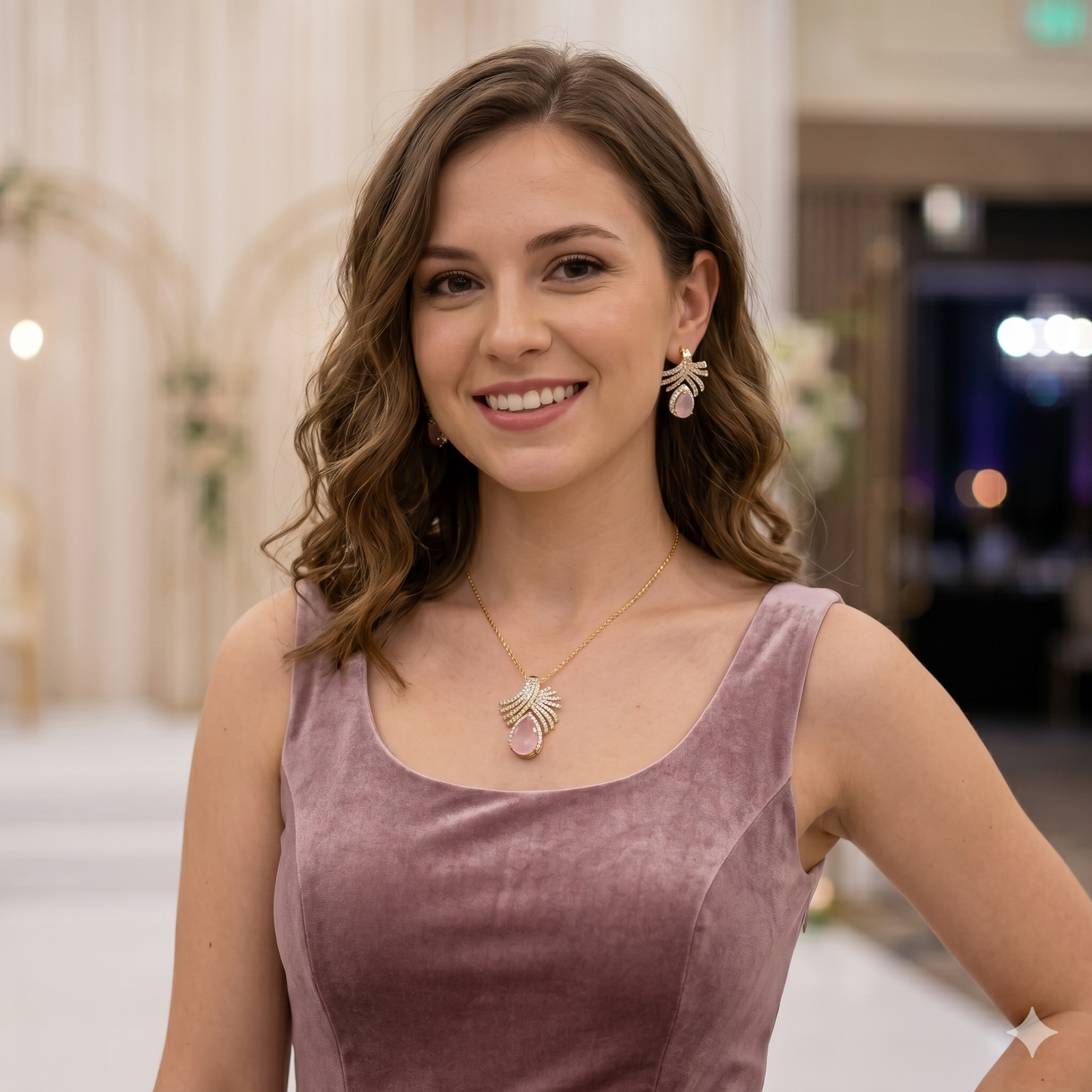 Crystal Pink Aura Pendant Set