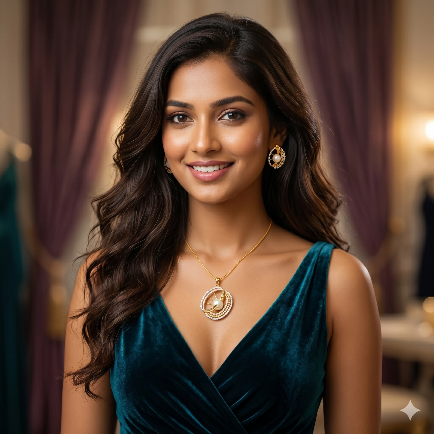 Pearl & American Diamond Pendant Set