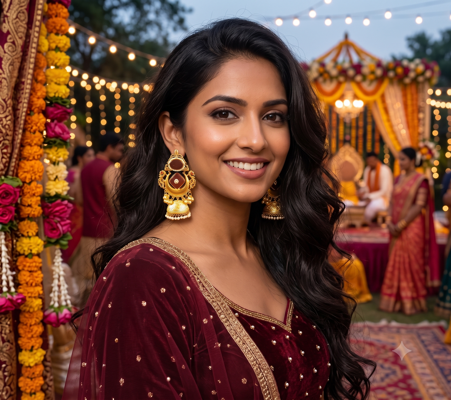 Golden Earrings with Red Stone