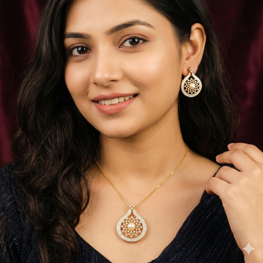 Pearl & American Diamond Pendant Set