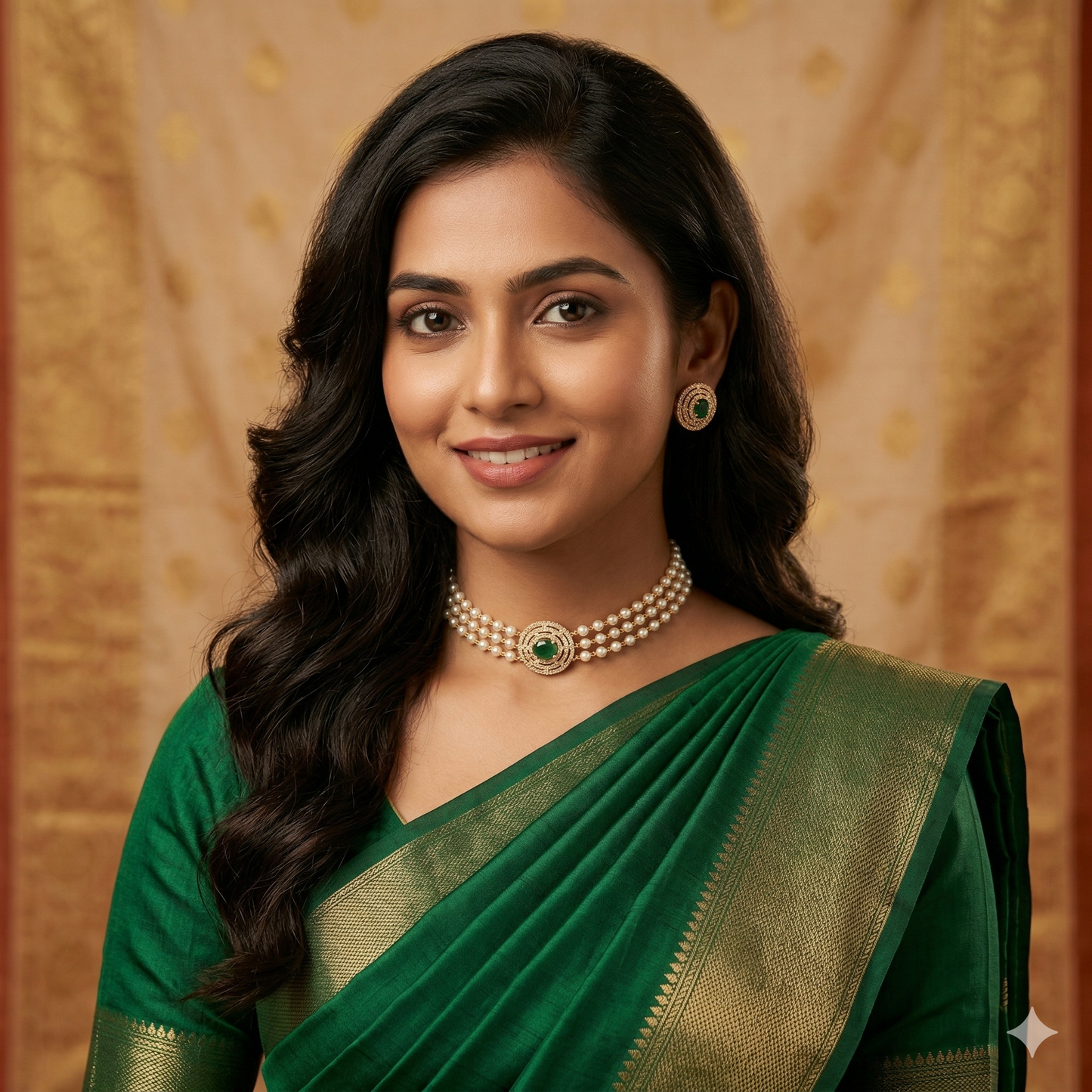 Haripriya Pearl Choker Set- Green