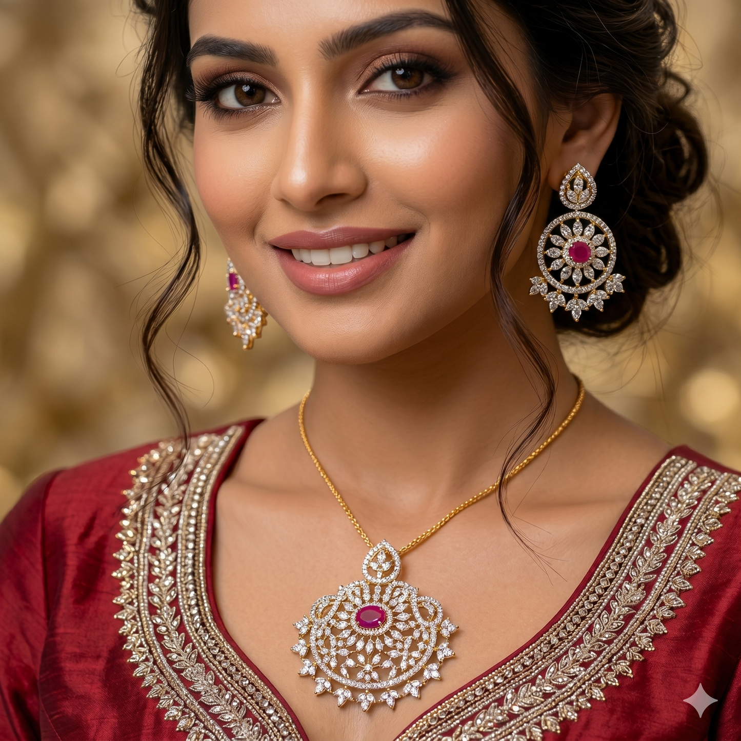 Halo Spark Pendant Set – American Diamond