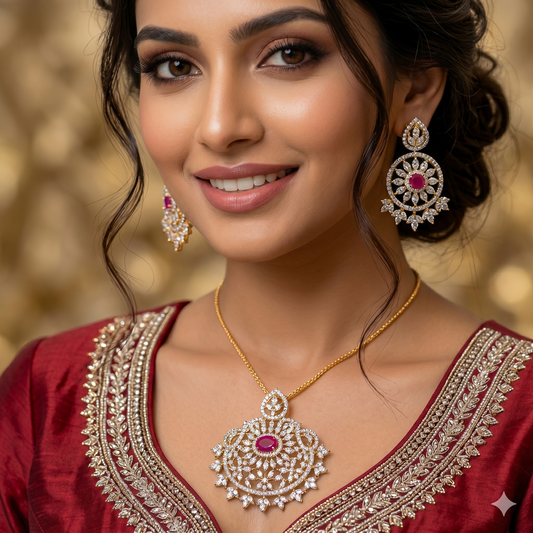 Halo Spark Pendant Set – American Diamond